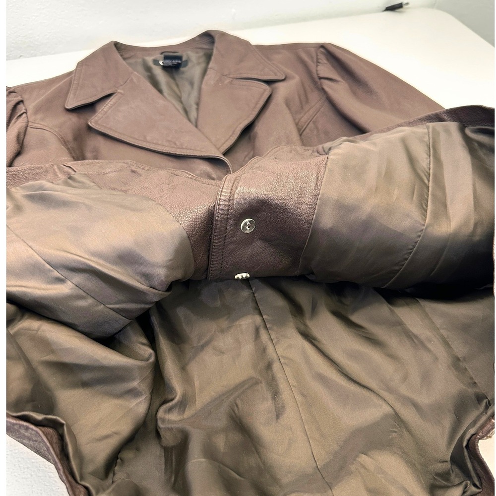 Cami Brown Leather Blazer Jacket 16 Puff Sleeve Brass Buttons Steampunk - Picture 7 of 11